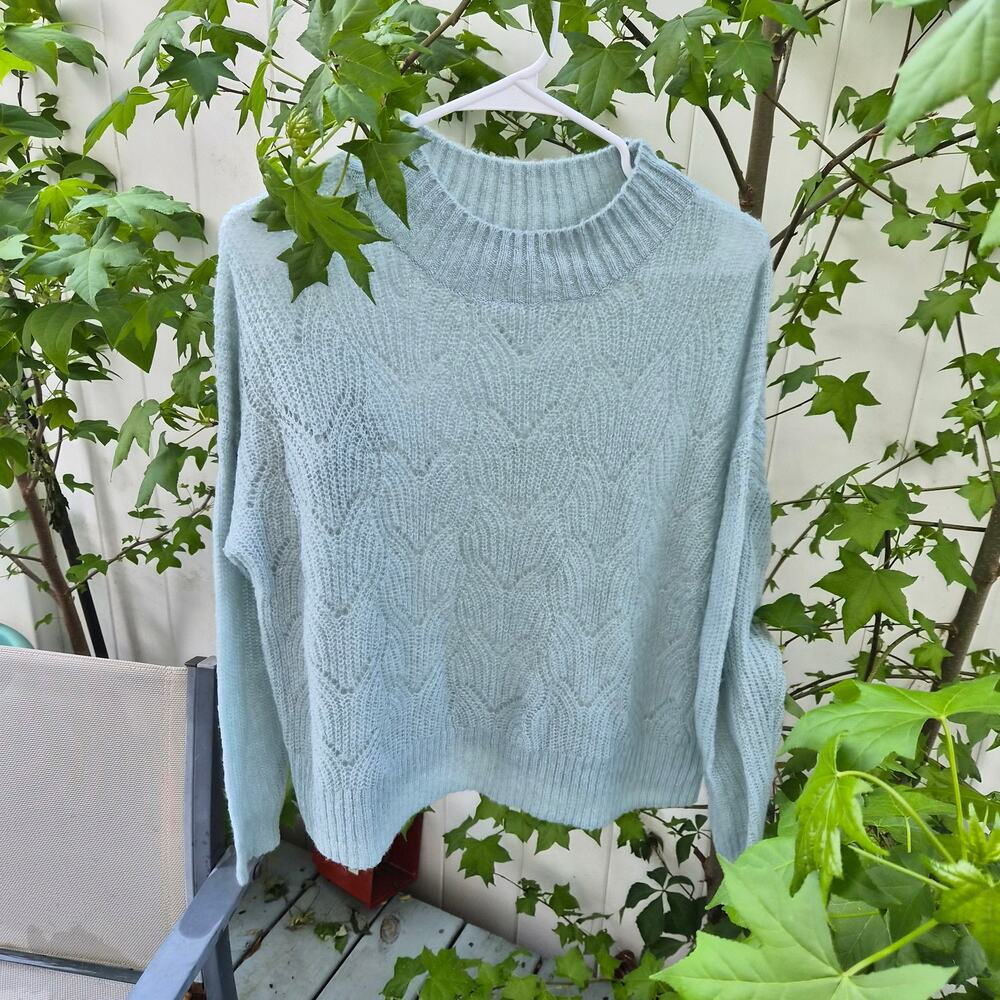 BP. Nordstrom Light Blue Pointelle Knit Mock Neck Sweater‎ - Sz Small